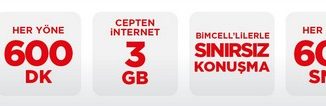 3GB + 1GB 25 TL BimCell Faturasız